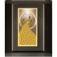 Decoration Home Wall Painting Gold Preacock With Led